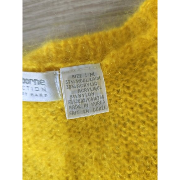 Liz Claiborne Sun Yellow Wool Blend Cable Hand Knit Vintage V-neck Sweater M - Picture 11 of 12